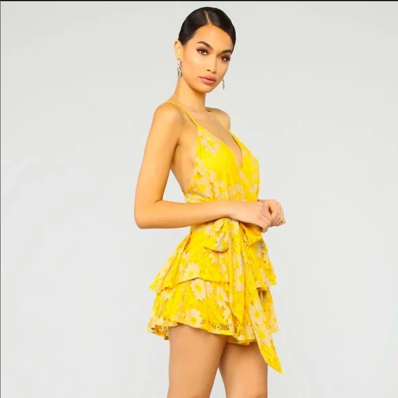 Fashion Nova | Pants & Jumpsuits | Yellow Lace Romper | Poshmark